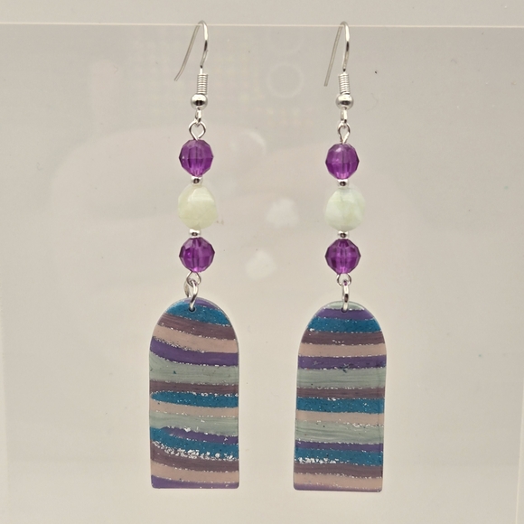 Erins Lovely Creations Jewelry - #B273- Striped Purple and Blue Earrings- Morganite Beads